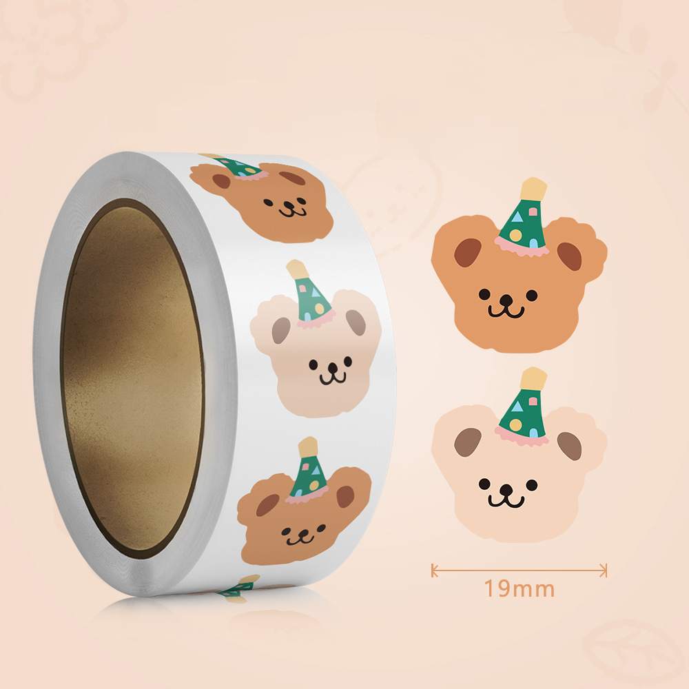 Label Printer Tape - 500Pcs 귀여운 곰 스티커 세트 한국어