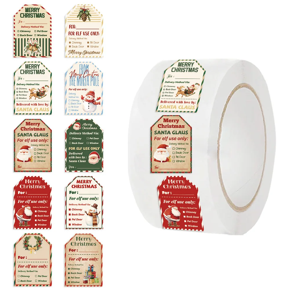 Label Printer Tape - 500Pcs 크리스마스 스티커 롤, 산타 엘프