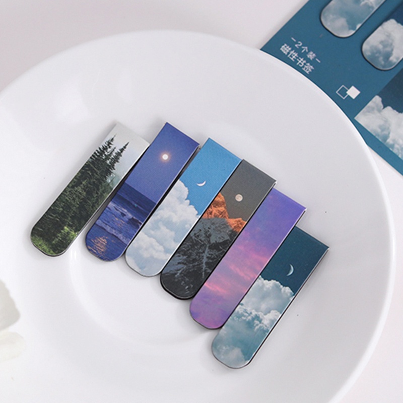 2pcs 풍경 테마 자기 책갈피 자석 페이지 마커 학생 - Bookmark Magnetic Clip 리뷰 및 가격